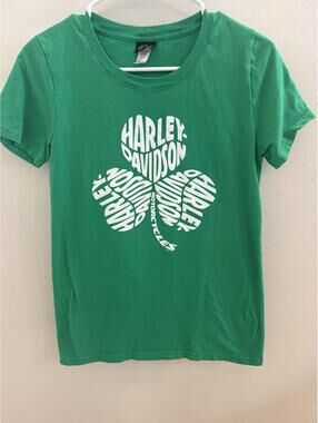 Harley Davidson Tee Women's size M Green St Pattys HD Shamrock Short Sleeve